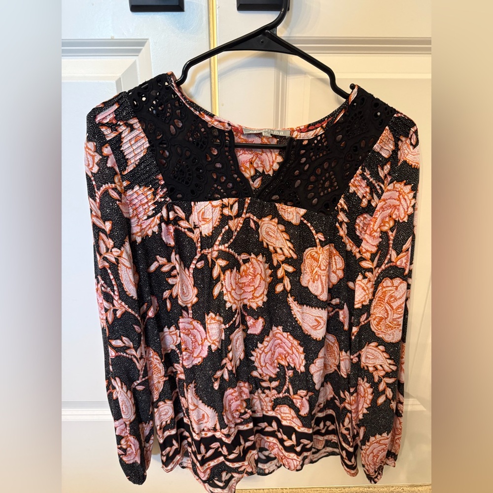 Daniel Rainn Black top with Floral design from Anthropologie